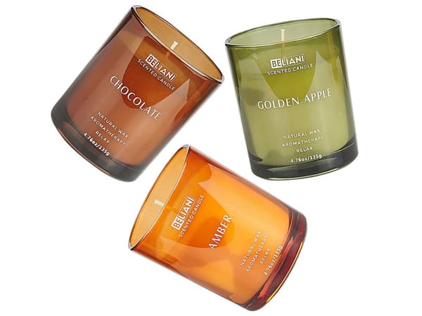Sett med 3 duftlys Golden apple Sjokolade Amber 100% soyavoks Bomullsveke Glass Fruktig duft Dekorasjon Stearinlys Dekorasjon