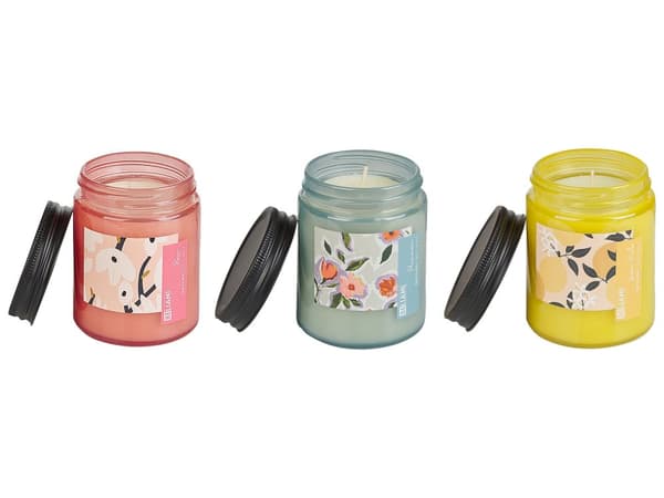 Sett med 3 duftlys Rose Persimon Sitronmelisse 100% soyavoks Bomullsveke Glass Frisk duft Stearinlys Dekorasjon