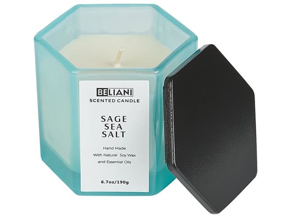 Sett med duftlys og duftpinner Salvie og havsalt 100% soyavoks Bomullsveke Glass Frisk duft Stearinlys Dekorasjon