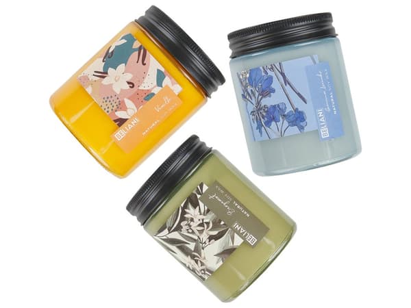 Sett med 3 duftlys Bergamott Vanilje Geranium og lavendel 100% soyavoks Bomullsveke Glass Frisk duft Stearinlys Dekorasjon