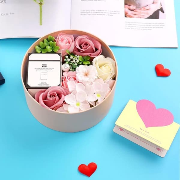Tvål Blomma Rund Box Aromaterapi Ljus Mors Dag Rose Konstgjord Blomma Personlighet Alla hjärtans dag Presentkartong-rosa