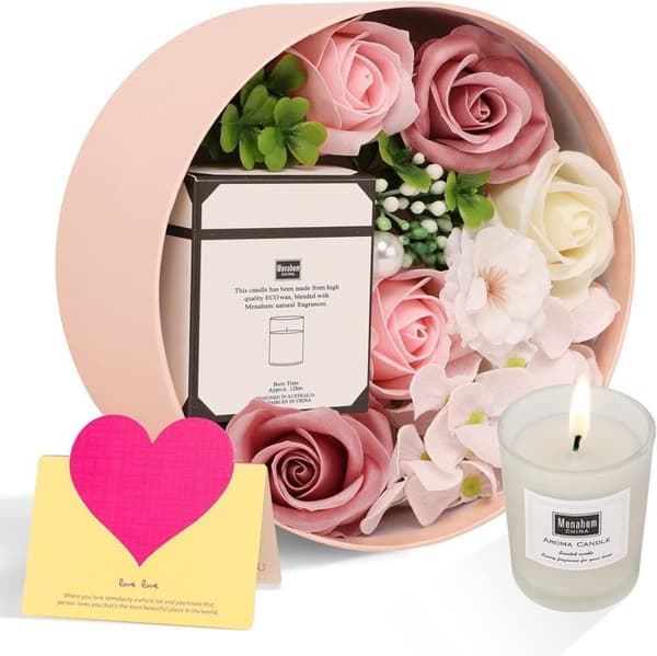 Tvål Blomma Rund Box Aromaterapi Ljus Mors Dag Rose Konstgjord Blomma Personlighet Alla hjärtans dag Presentkartong-rosa