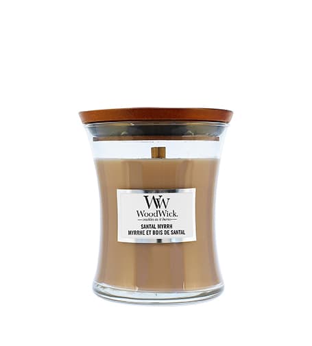 WoodWick Santal Myrrh scented candle with wooden wick 275 g