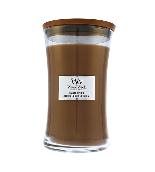 WoodWick Santal Myrrh scented candle with wooden wick 609 g