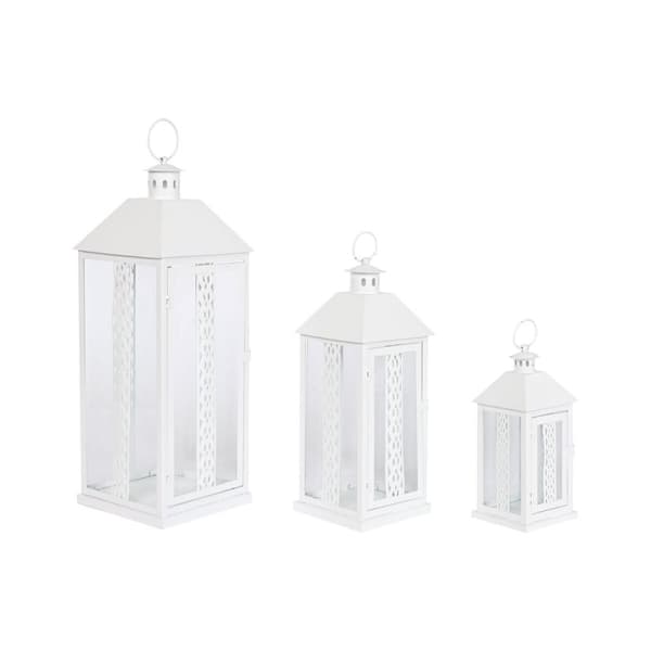 Laantarn Home ESPRIT Hvid Krystal Jern Shabby Chic 20 x 20 x 55 cm (3 Dele)