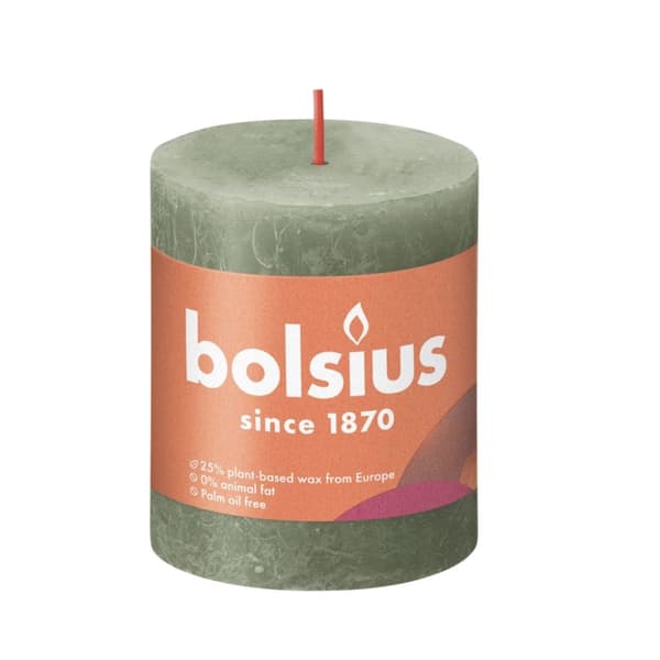 Bolsius Rustik Søjlelys Olivengrøn 8x6,8 cm