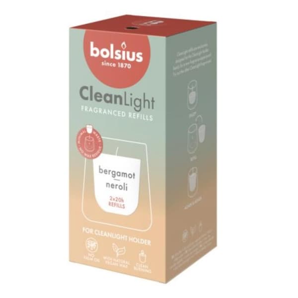Bolsius Clean Light Refill Bergamot Neroli 2 Stk Hvid