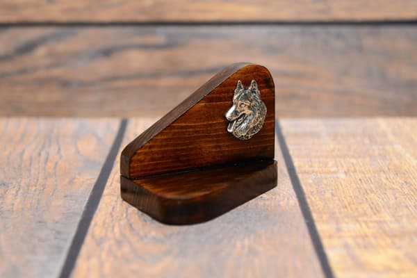Belgianpaimenkoira, Belgianpaimenkoira - puinen kynttilänjalka koiran kanssa, kynttilänjalka, Art-Dogin koiramuistomerkki