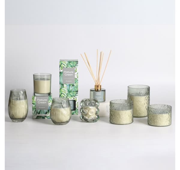 Duftlys i glas NATURE GREEN H9cm, Evergreen