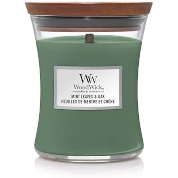 Doftljus - WOODWICK - Mynta Löv &amp; Ek - 275 g - Fräsch doft - Grön mossa