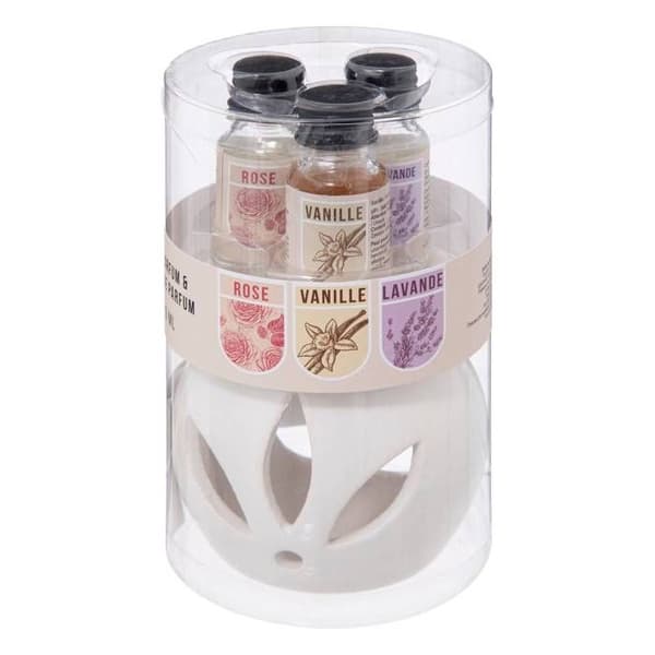 Parfymbrännare - ATMOSPHERA - Set med 3 blommiga oljor 10ml - Vit - D. 7 x H. 8 cm - Contemporary