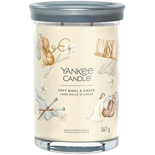 Yankee Candle Signature Candle Doftljus | Stor glasljus med mjuk ull och amber med dubbel veke | Vaxljus