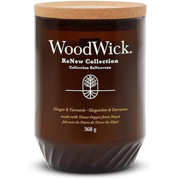 WoodWick Renew – Stor doftljus med knäppande pipa | Ingefära och gurkmeja | Blandning av sojavax och kokosnöt