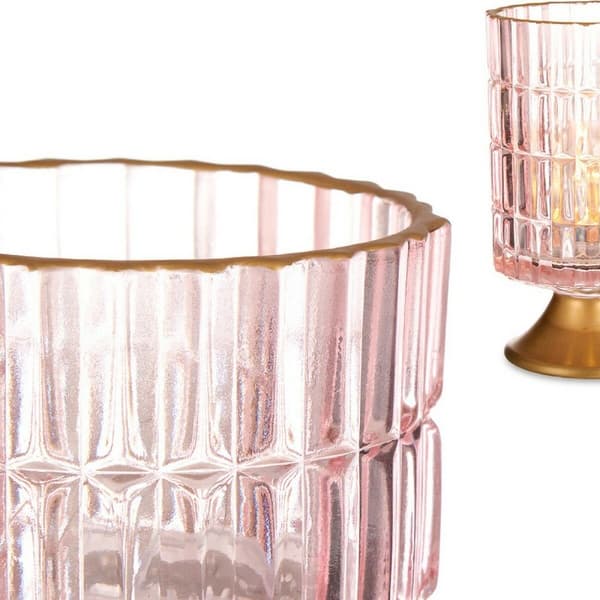 LED-lykta Ränder Rosa Gyllene Glas (10,7 x 18 x 10,7 cm)