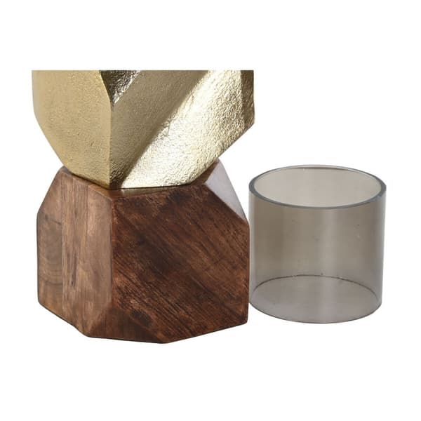 Ljusstakar DKD Home Decor 10 x 10 x 40,5 cm Glas Gyllene Brun Aluminium Mangoträ