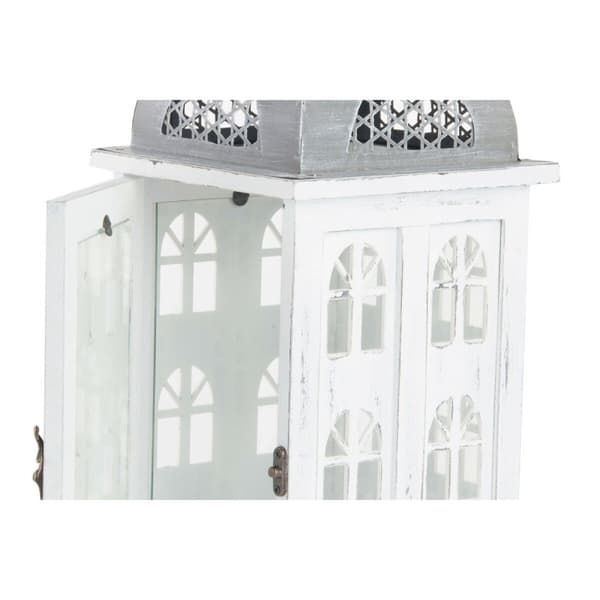 Lykta DKD Home Decor Antikbehandlad Vit Grå Trä Glas Medelhavs 19 x 19 x 51 cm