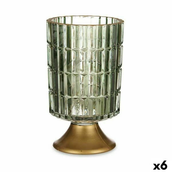 LED-lykta Grön Gyllene Glas 10,7 x 18 x 10,7 cm (6 antal)