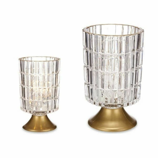 LED-lykta Transparent Gyllene Glas 10,7 x 18 x 10,7 cm (6 antal)