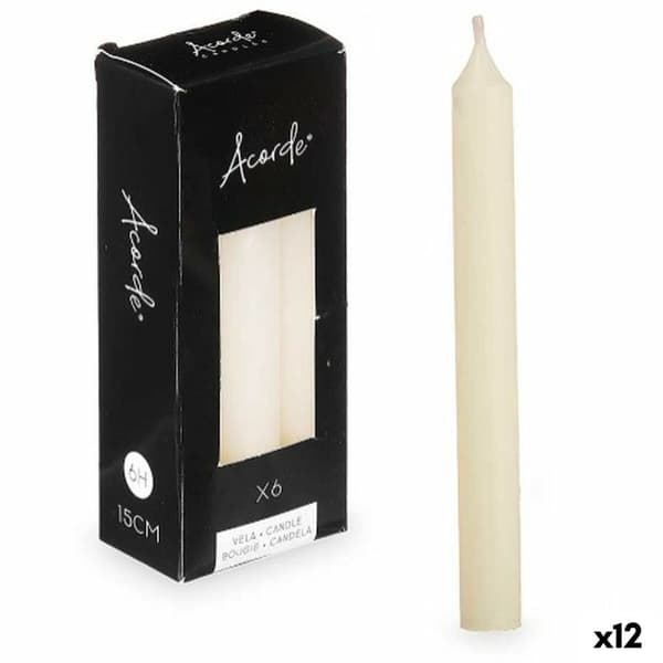 Set med levande ljus Acorde 123-B-AR Kräm 2 x 2 x 15 cm (12 antal)