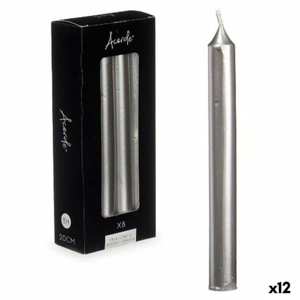 Set med levande ljus Acorde 126-E-AR Silvrig 2 x 2 x 20 cm (12 antal)