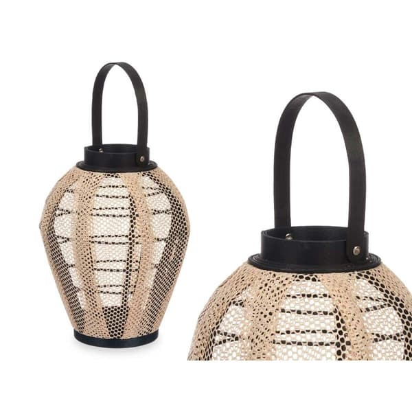 Ljusstakar Lykta Med handtag Beige Trä Tyg 25 x 30 x 25 cm (2 antal)