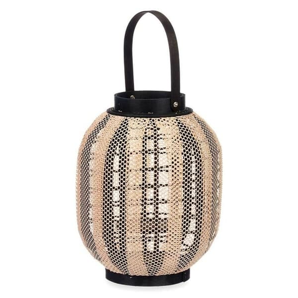 Ljusstakar Lykta Med handtag Beige Trä Tyg 27 x 32 x 27 cm (2 antal)