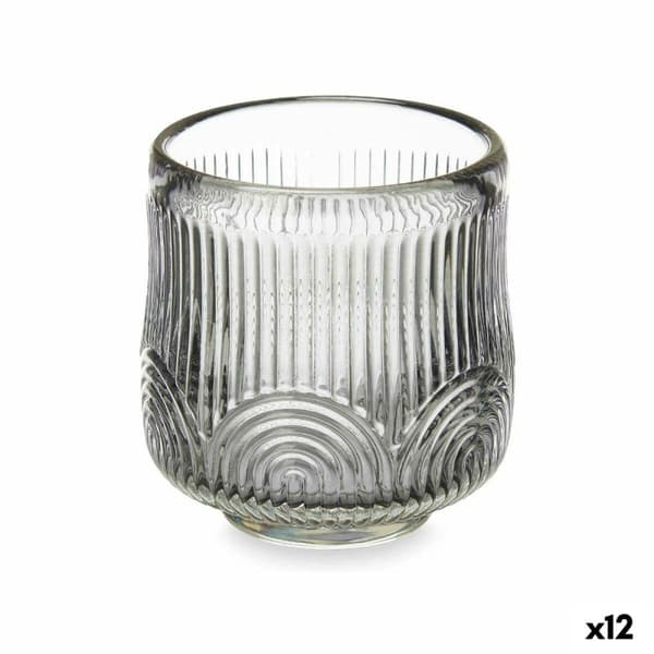 Ljusstakar Ränder Grå Glas 7,5 x 7,8 x 7,5 cm (12 antal)