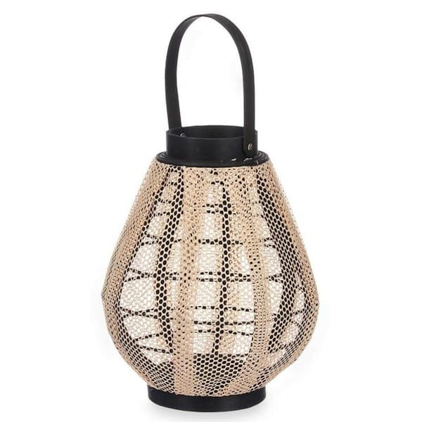Ljusstakar Lykta Med handtag Beige Trä Tyg 25 x 30 x 25 cm (2 antal)