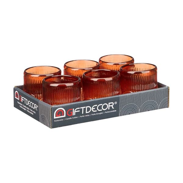 Ljusstakar Ränder Orange Glas 7,5 x 7,8 x 7,5 cm (12 antal)