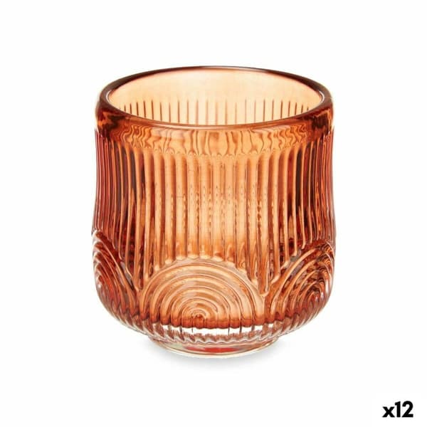 Ljusstakar Ränder Orange Glas 7,5 x 7,8 x 7,5 cm (12 antal)