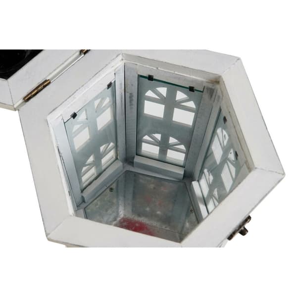 Lykta DKD Home Decor Antikbehandlad Vit Mörkgrå Trä Glas 19 x 17 x 39 cm