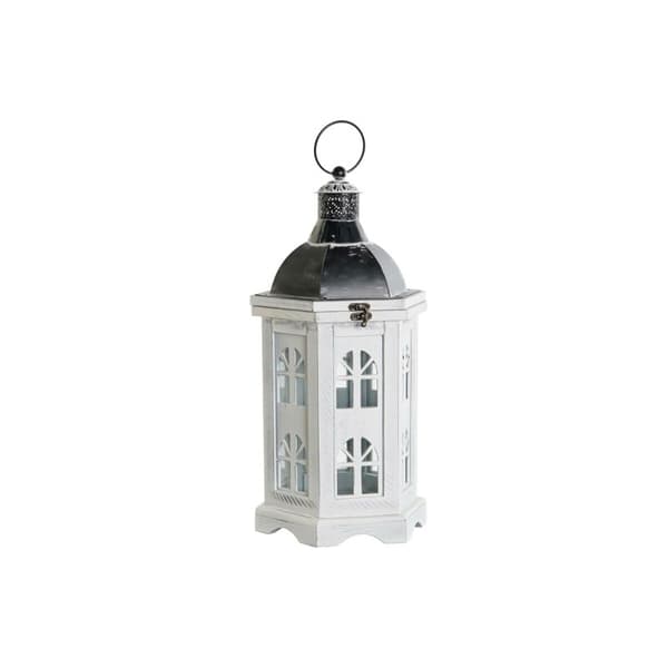 Lykta DKD Home Decor Antikbehandlad Vit Mörkgrå Trä Glas 19 x 17 x 39 cm