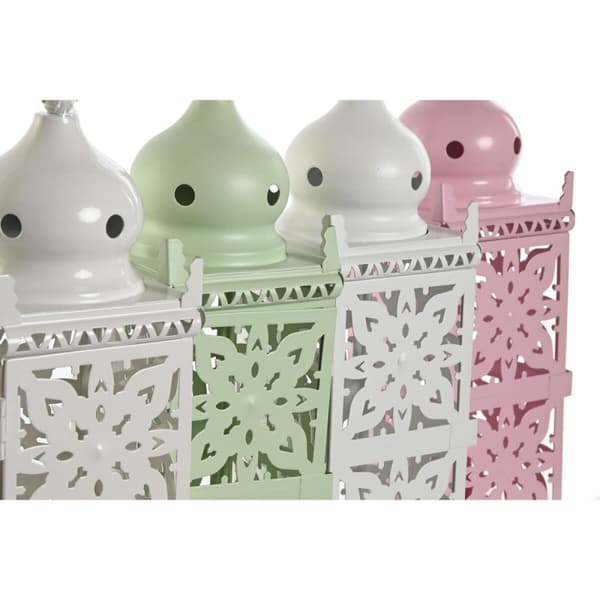 Lykta Home ESPRIT Vit Grön Rosa Järn Orientalisk 10 x 10 x 30 cm (4 antal)