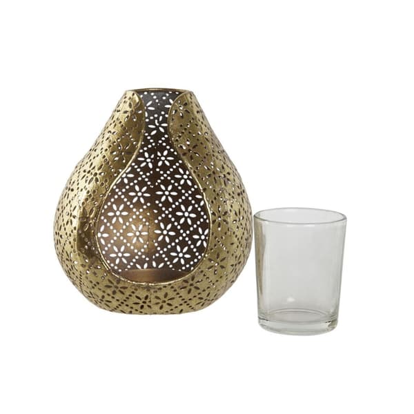 Ljusstakar Home ESPRIT Gyllene Metall Glas 12,5 x 11,5 x 13,5 cm
