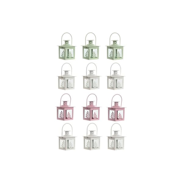 Gatlykta Home ESPRIT Vit Grön Rosa Glas Järn Shabby Chic 7 x 7 x 10 cm (3 Delar) (4 antal)