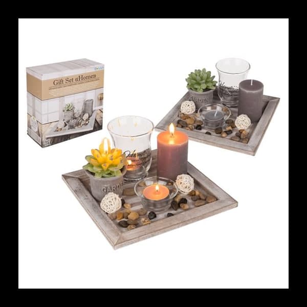 Homania Centerpiece - Ljus & Trädgård - Keramiska ljushållare - Vit, lila och grön