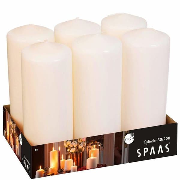 Ljus (förutom födelsedag) Spaas - 0073280.037 - 6 Pillar Candles Cylinder 80/200 mm, 100 timmar, Oparfymerat - Elfenben