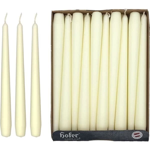 Hofer stora koniska ljus för ljushållare - Paket med 30 - 7 timmars längd - 2,3 x 25 cm - Elfenben - Dropplöst vax - Oparfymerat