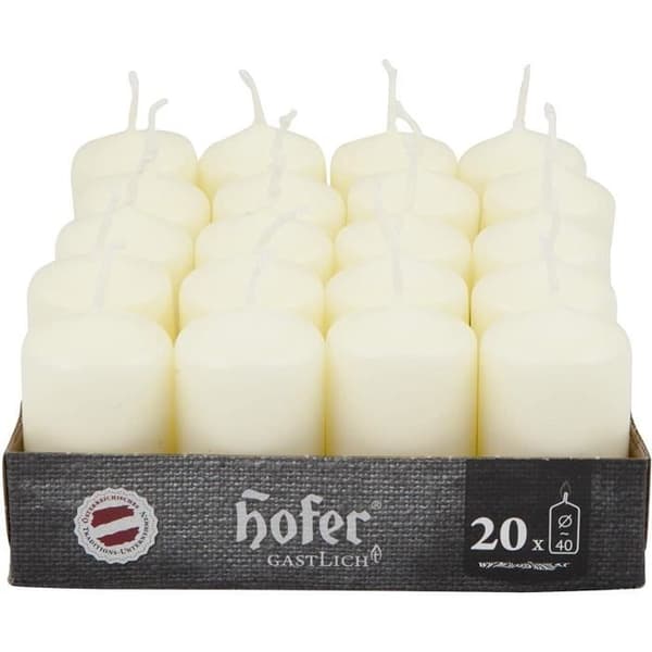 Hofer cylindriska pelarljus - 7 timmars varaktighet - 1 förpackning med 20 ljus, 4 x 7 cm - Elfenben - Dropplöst vax - Oparfymerat