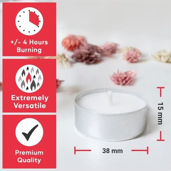 Hofer värmeljusljus - paket med 100 stycken - 4 timmars bränntid - oparfymerat vax, droppfritt, långvarigt, EU-kvalitet