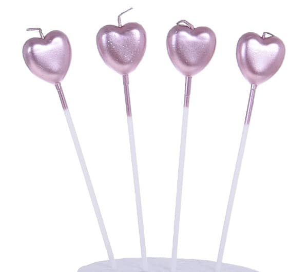 Kagelys HJERTER ROSA GULD 4 stk.
