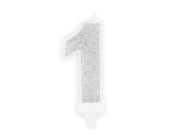 Ljus nummer "1" Silverglitter