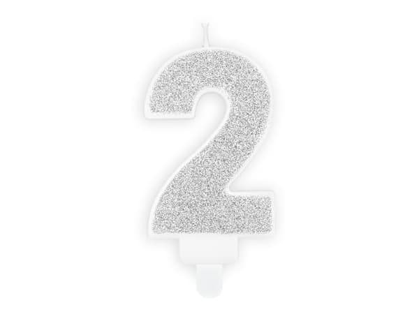 Lys nummer "2" Sølvglitter
