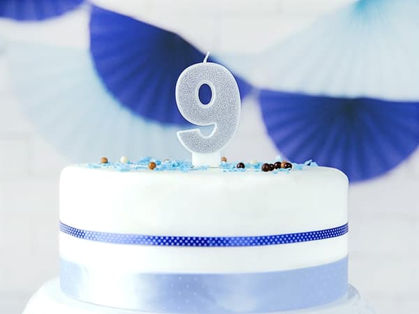 Ljus nummer "9" Silverglitter