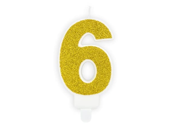 Ljus nummer "6" Guldglitter