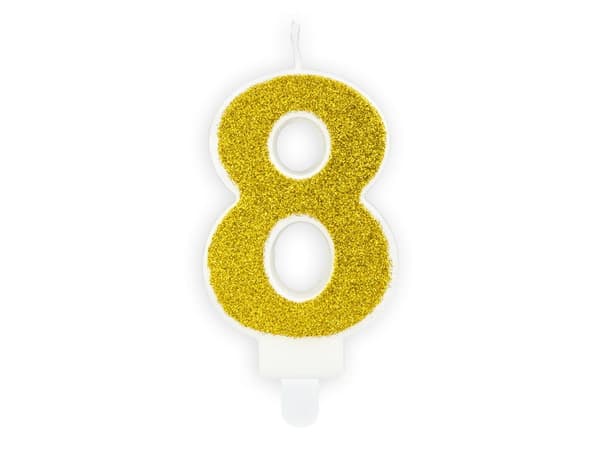 Ljus nummer "8" Guldglitter