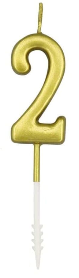 Fødselsdagslys nummer "2" Guld 4,5 cm