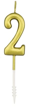 Miniatyrbillede 1 af 3: Fødselsdagslys nummer "2" Guld 4,5 cm