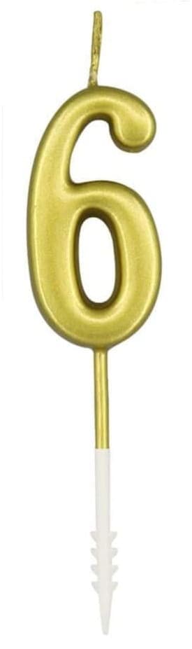 Fødselsdagslys nummer "6" Guld 4,5 cm
