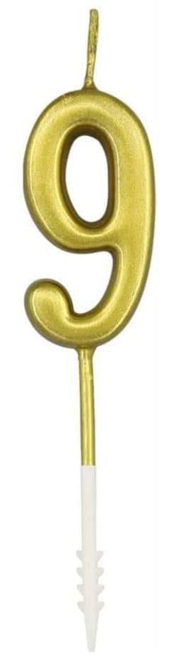 Fødselsdagslys nummer "9" Guld 4,5 cm